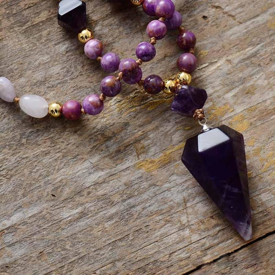 Olivenorma Natural Amethyst Purple Jade Beaded Mala Necklace