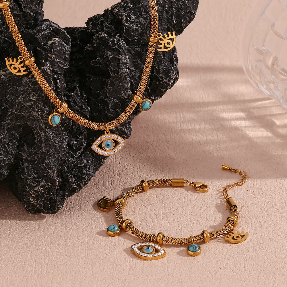 Olivenorma Turquoise White Zircon Evil Eye Thick Chain Necklace