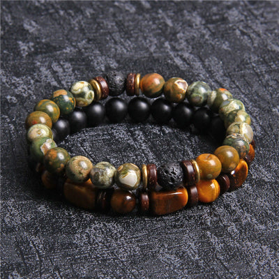 Olivenorma African Turquoise Tiger Eye Stone Bracelet Set