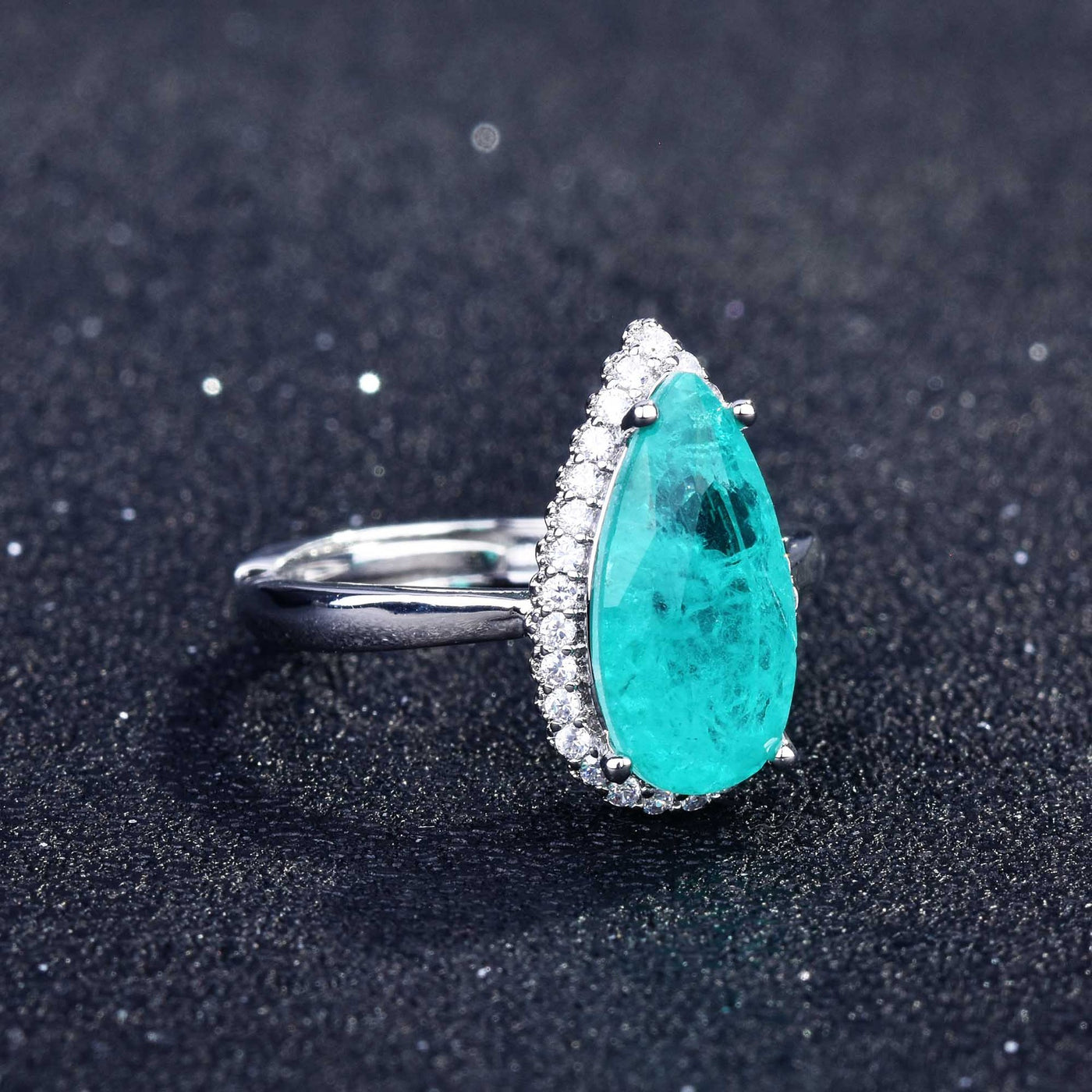 Olivenorma Various Paraiba Tourmaline Simulated Diamond Adjustable Ring