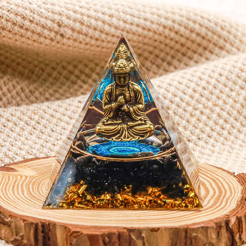 Olivenorma Obsidian Buddha Protection Orgone Pyramid