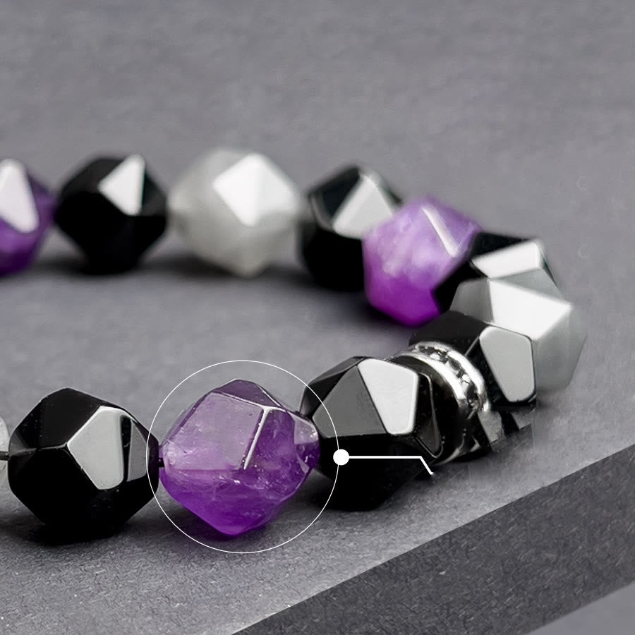 Olivenorma Men Geometric Facets Amethyst Cloud Quartz Beads Bracelet