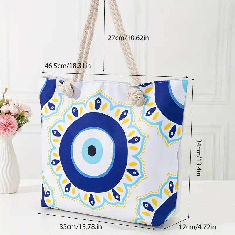 Olivenorma Blue Evil Eye Women Beach Tote Bag