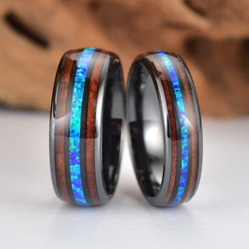 Olivenorma Koa Wood and Abalone Shell Tungsten Carbide Ring