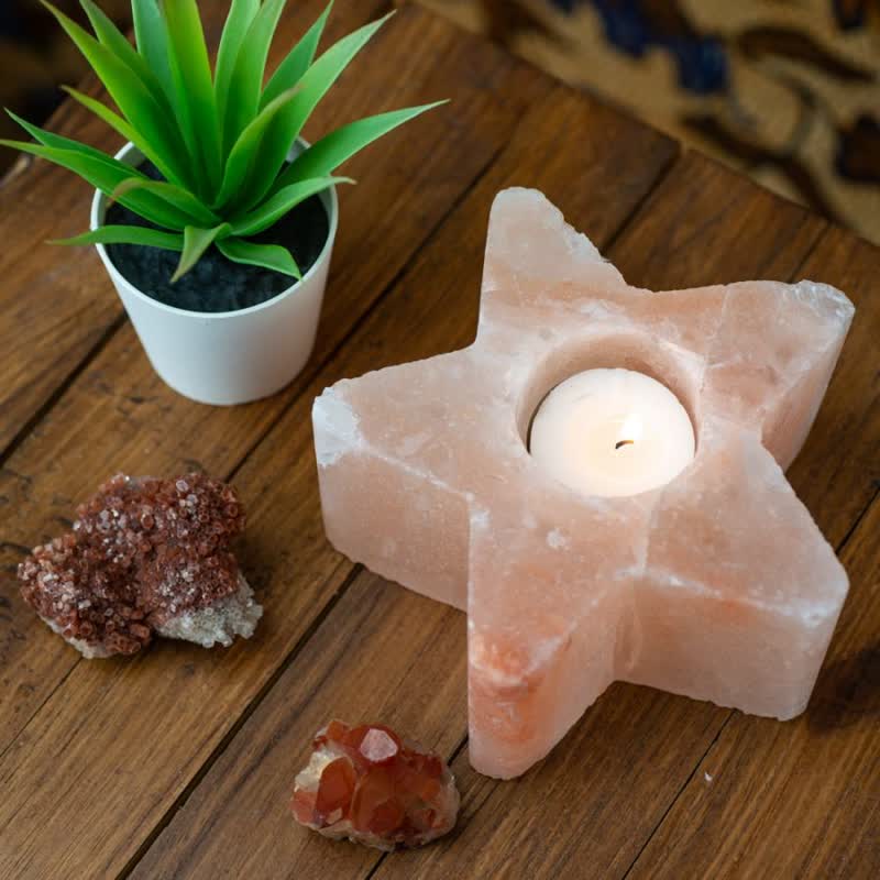 Olivenorma Star Shape Candle Holder Himalayan Pink Salt Lamp