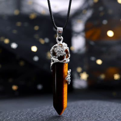 Olivenorma Crystal Stone Hexagonal Column Flower Pendant Gemstone Necklace