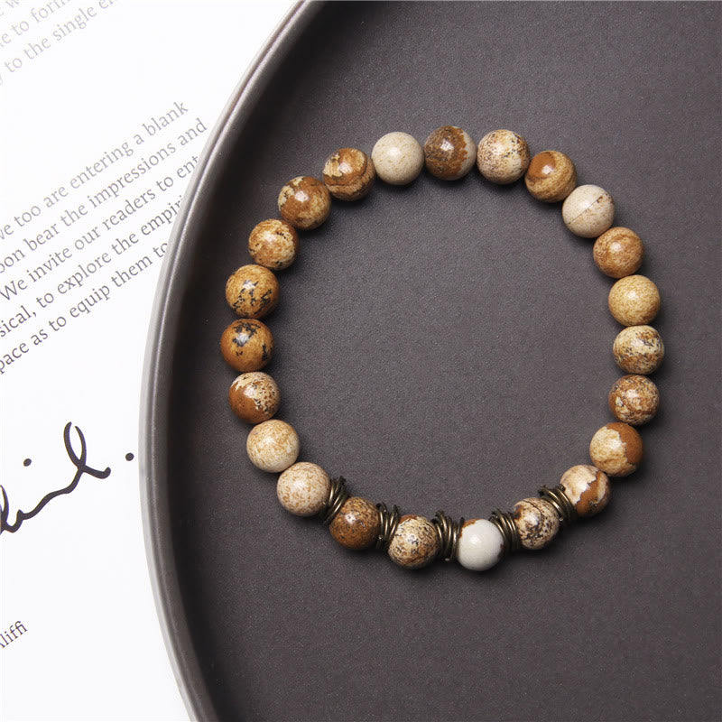 Olivenorma Polished Natural Stone 8mm Bead Stretch Yoga Bracelet