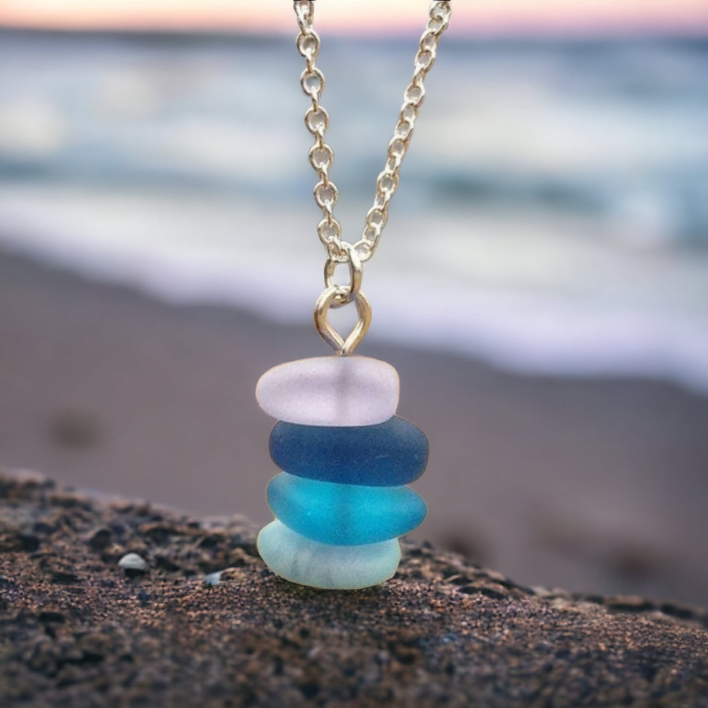 Olivenorma Sea Glass Beaded Pendant Necklace