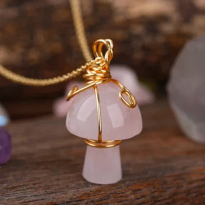 Olivenorma Natural Crystal Lucky Mushroom Necklace