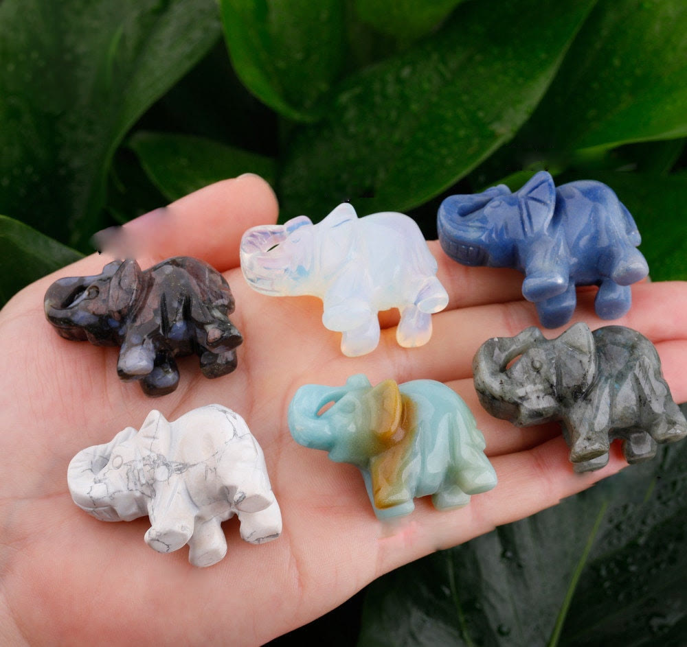 Olivenorma 1.5/2 Inches Carved Elephant Figurine Gemstone Decoration