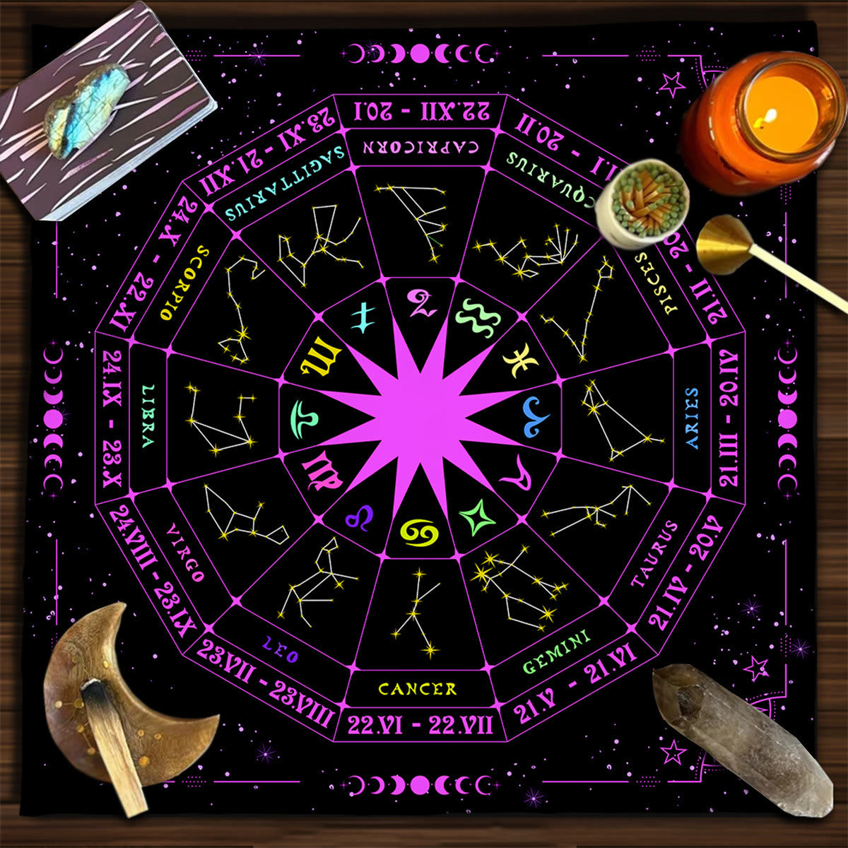 Olivenorma Square Divination Moon Phases Tarot Tablecloth