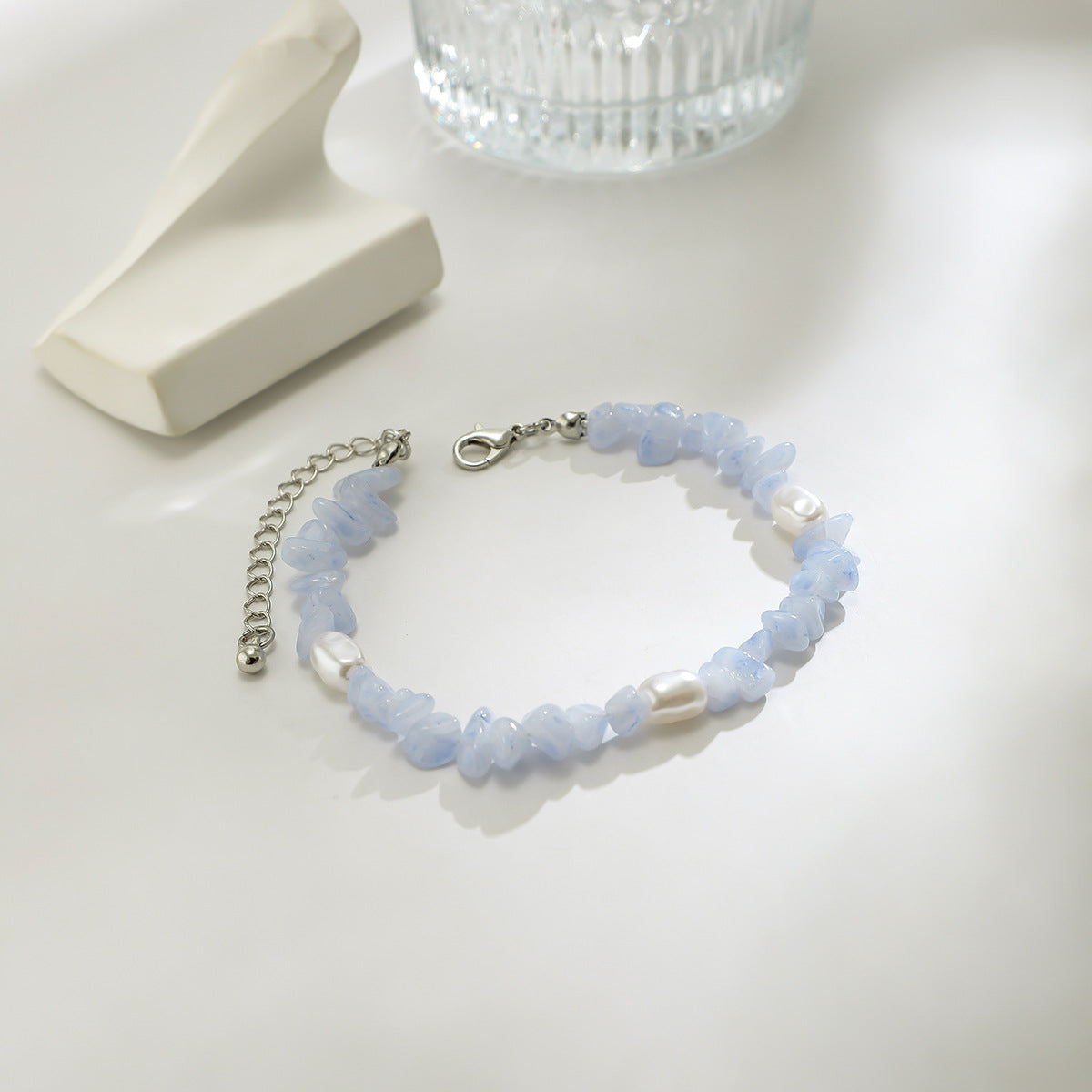 Olivenorma Natural Blue Chalcedony Freshwater Pearl Men Bracelet