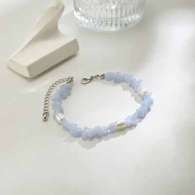 Olivenorma Natural Blue Chalcedony Freshwater Pearl Men Bracelet