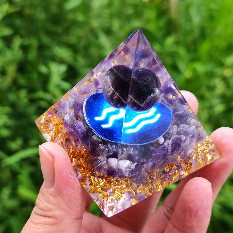 (Clearance 30% OFF / CODE: OFF30) - Olivenorma Amethyst Aquarius Zodiac Orgone Pyramid