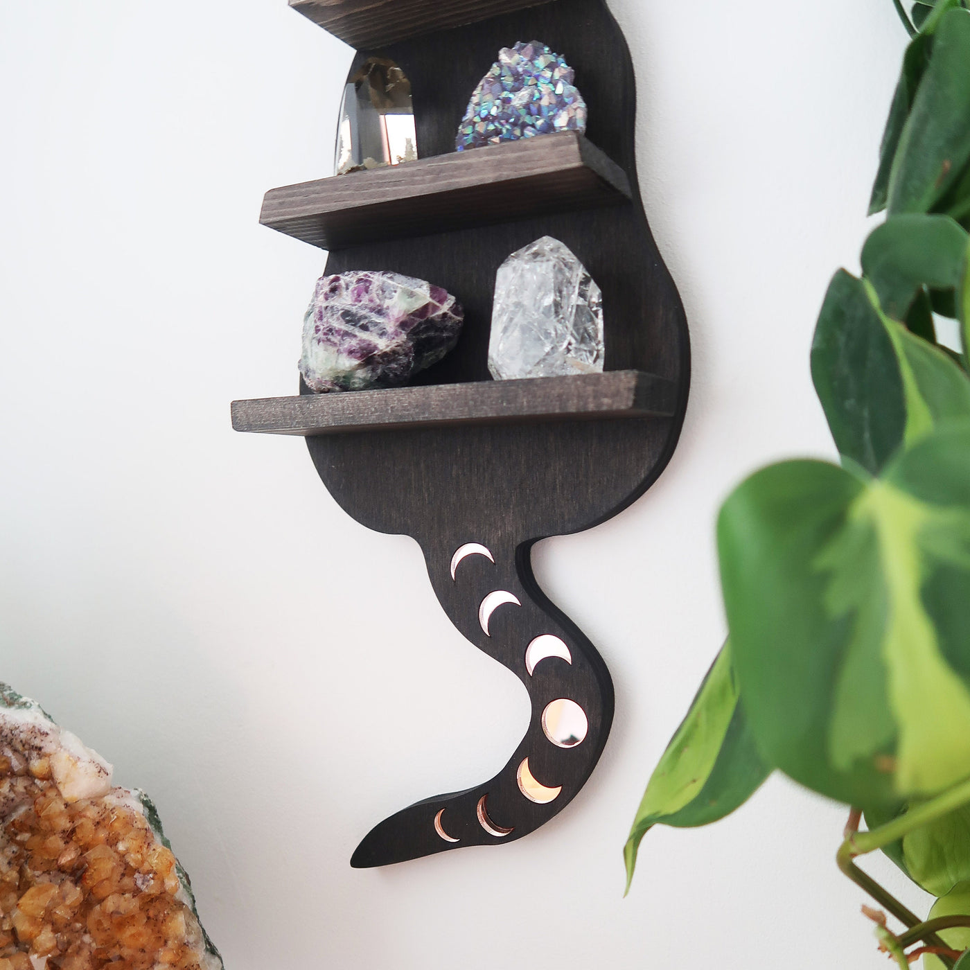 Olivenorma Dark Light Wood Cat Crystal Shelf