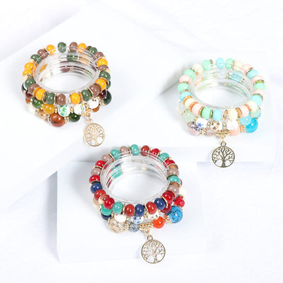 Olivenorma Boho Handmade Tree Of Life Crystal Bracelet Set