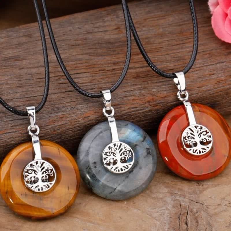 Olivenorma Natural Crystal Peace Buckle Tree Of Life Necklace