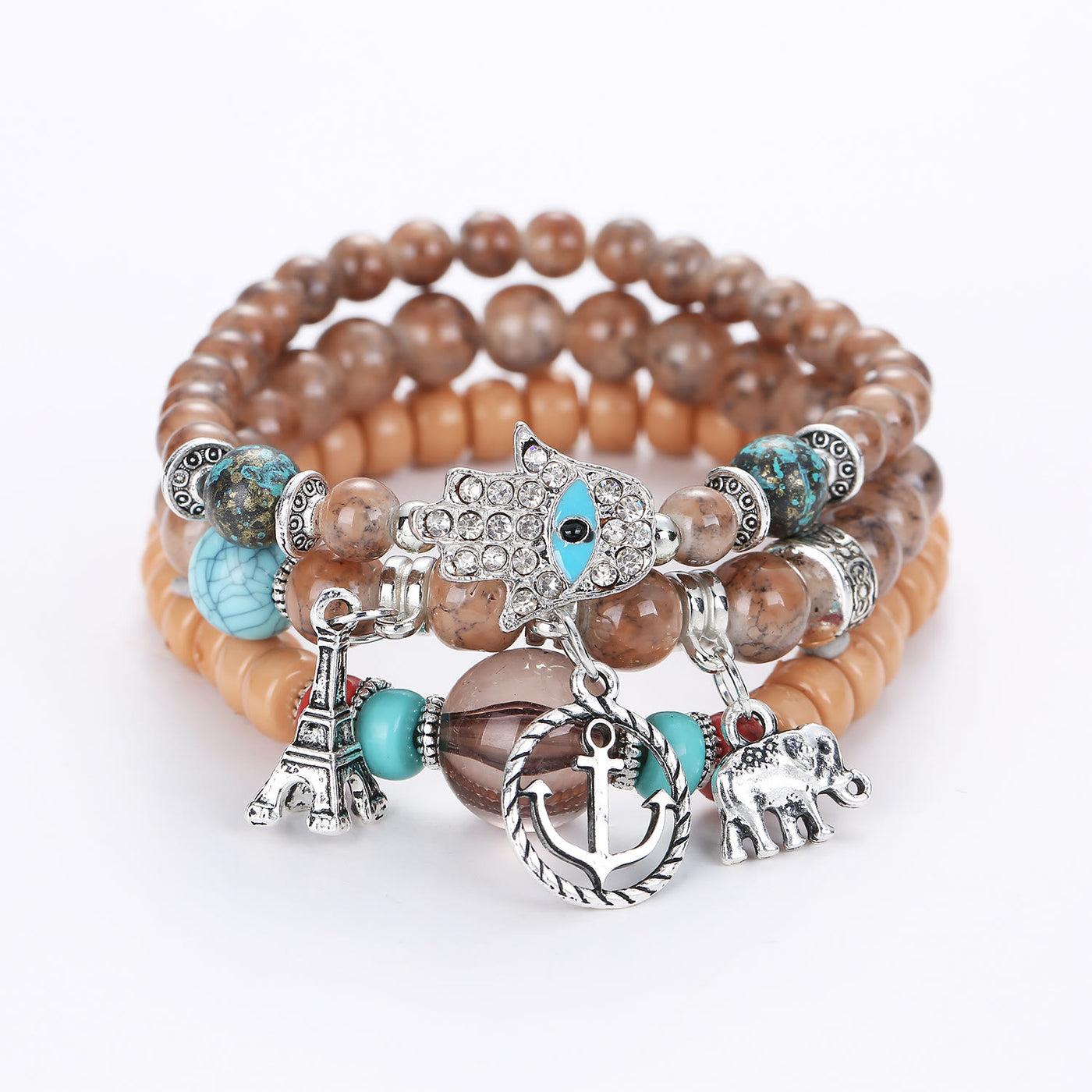 Olivenorma Elephant Tower Evil Eye Hamsa Bracelet Set