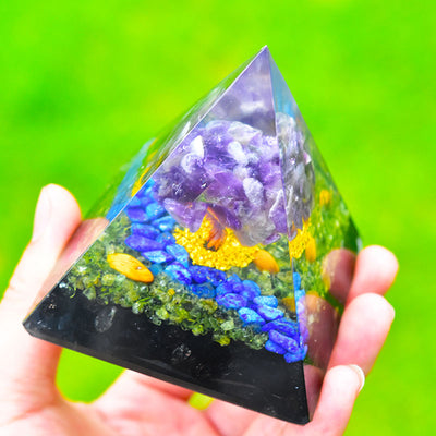 Olivenorma Amethyst Peridot Obsidian Lapis Lazuli Tree Of Life Orgone Pyramid