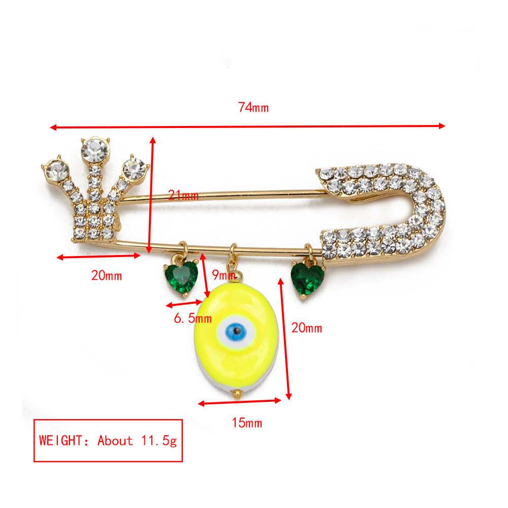 Olivenorma White Zircon Evil Eye Heart Brooch