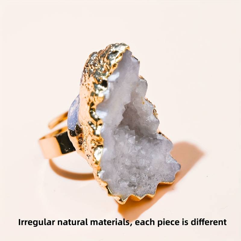 Olivenorma Natural Irregular Crystal Sun Flower Sliced Ring