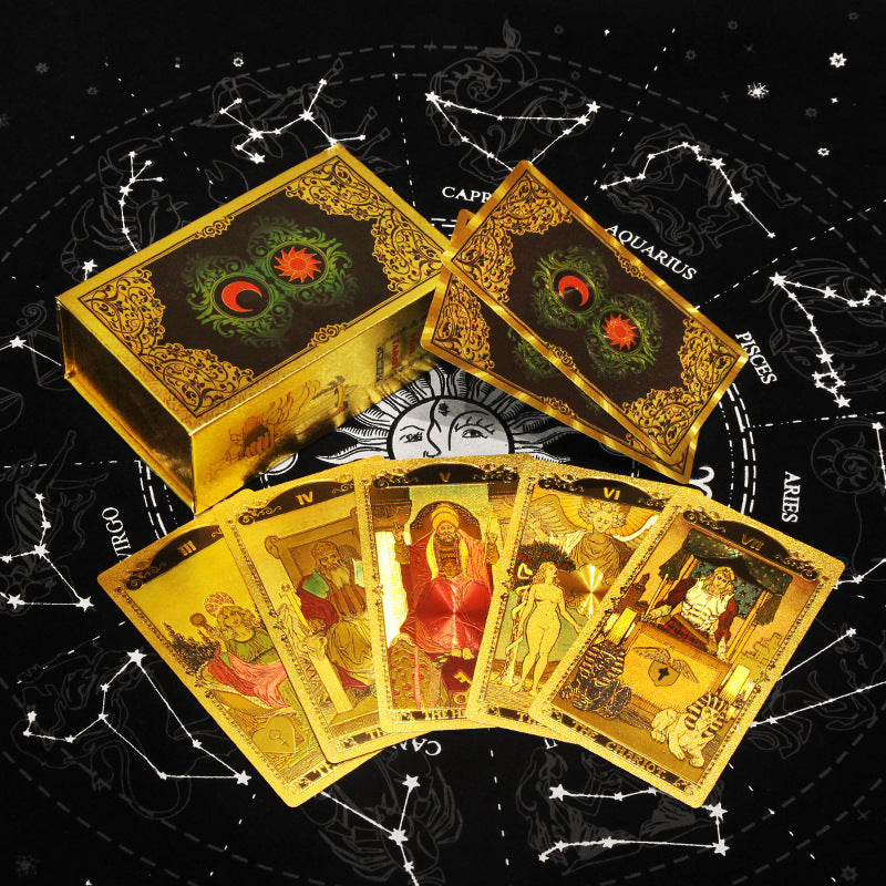 Olivenorma Red Green Sun Moon PET Waterproof Golden Tarot Card