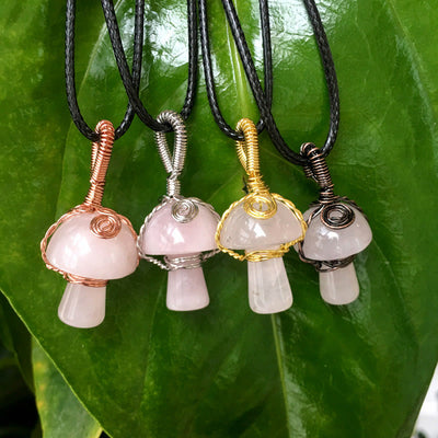 Olivenorma Hand Wound Natural Crystal Mushroom Necklace