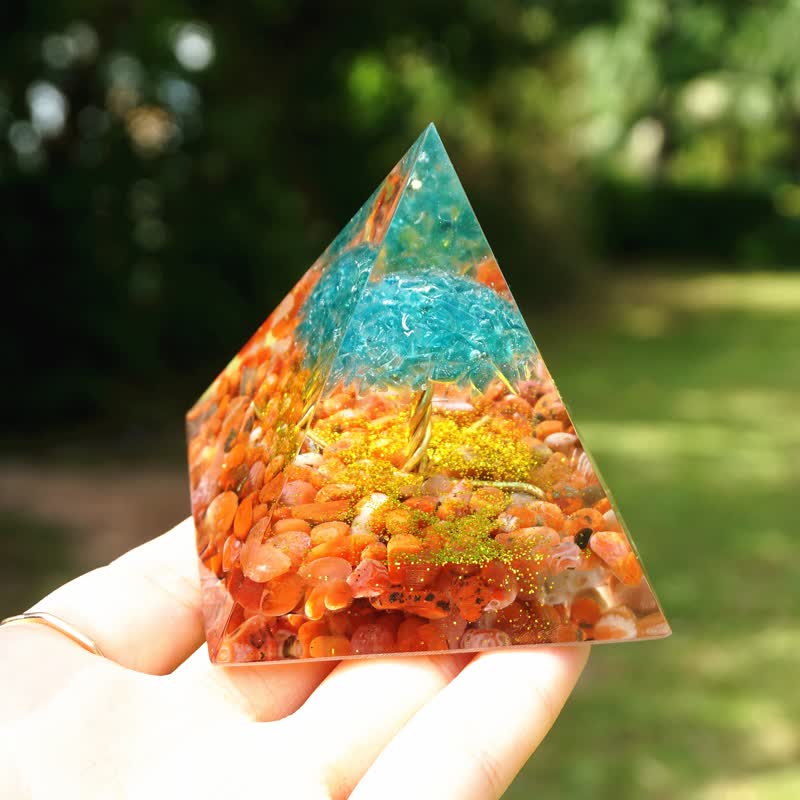 Olivenorma Blue Quartz Red Agate Tree Of Life Orgone Pyramid