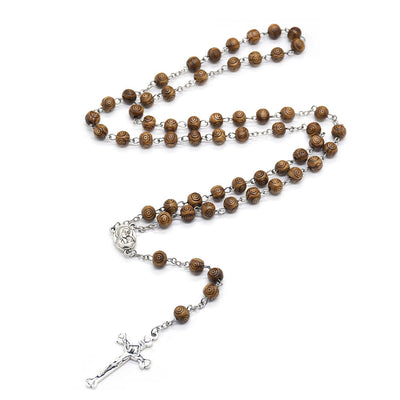 Olivenorma Wooden Evil Eye Rosary Cross Necklace