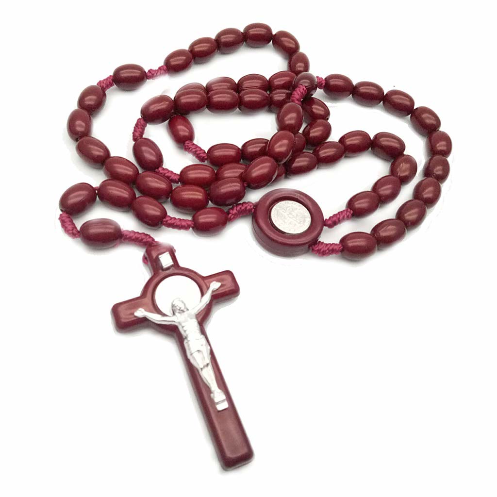 Olivenorma Wooden Beads Rosary Cross Necklace