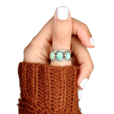 Olivenorma Three Stone Bohemian Turquoise Ring