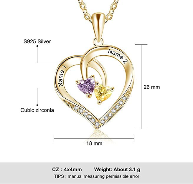 Olivenorma Custom Heart Promise 2 Birthstones Name Engaving Necklace