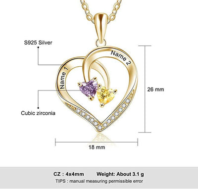 Olivenorma Custom Heart Promise 2 Birthstones Name Engaving Necklace