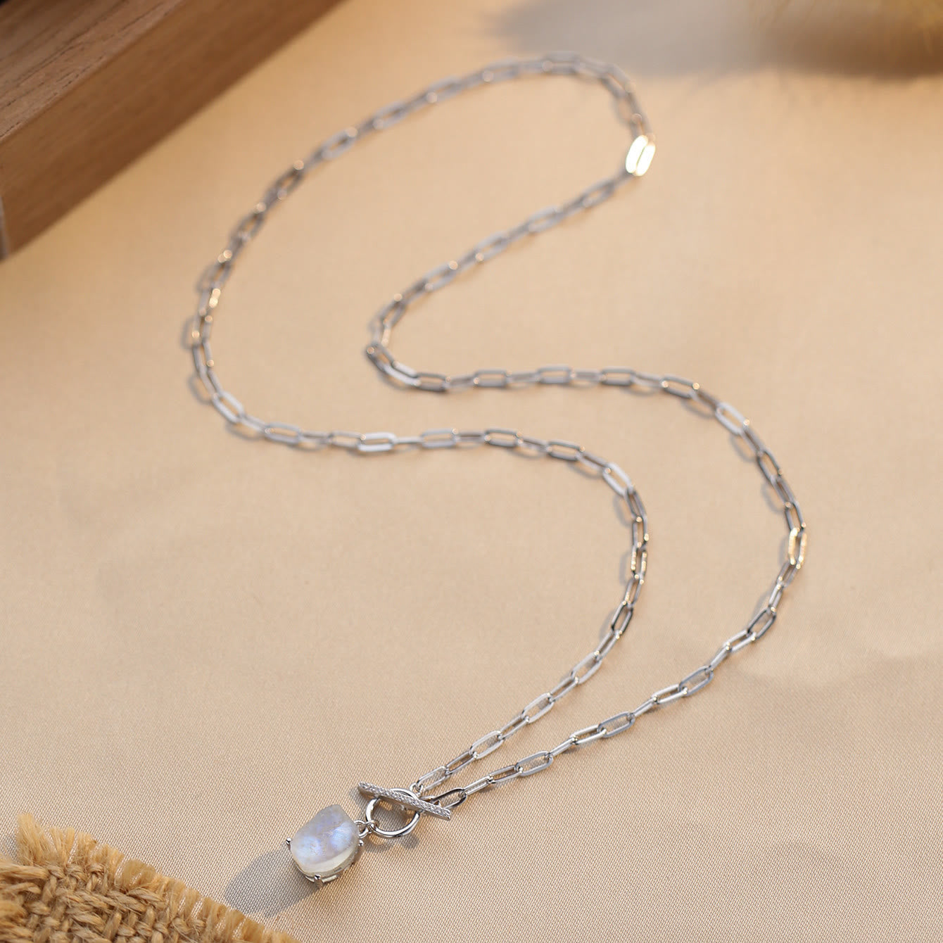 Olivenorma Natural Moonstone Open Lock Design Pendant Necklace