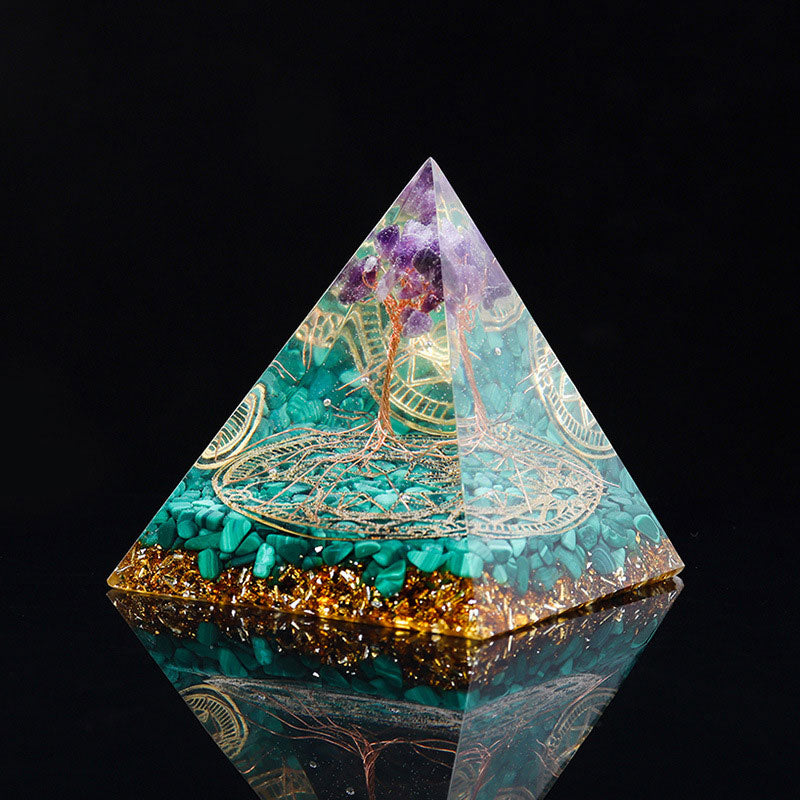 Olivenorma Malachite And Amethyst Orgone Pyramid