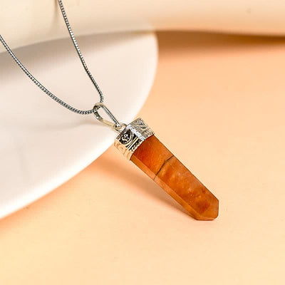 Olivenorma Natural Carnelian Pencil Pendant Crystal Necklace