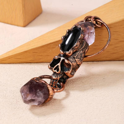 Olivenorma Amethyst Black Onyx Skull Pendant Gemstone Necklace