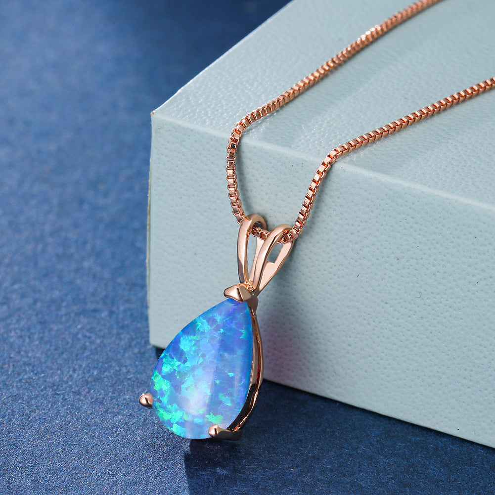 Olivenorma Minimalist Droplet Opal Pendant Necklace