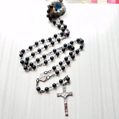 Olivenorma Brushed Black Onyx Cross Rosary Necklace