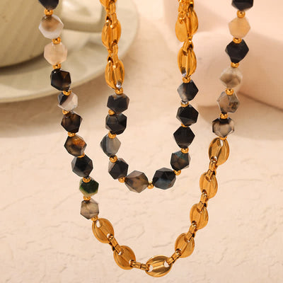 Olivenorma Natural Gray Agate Necklace Bracelet Jewelry Set