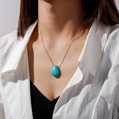 Olivenorma Turquoise Drop Shape Pendant Simple Collarbone Necklace