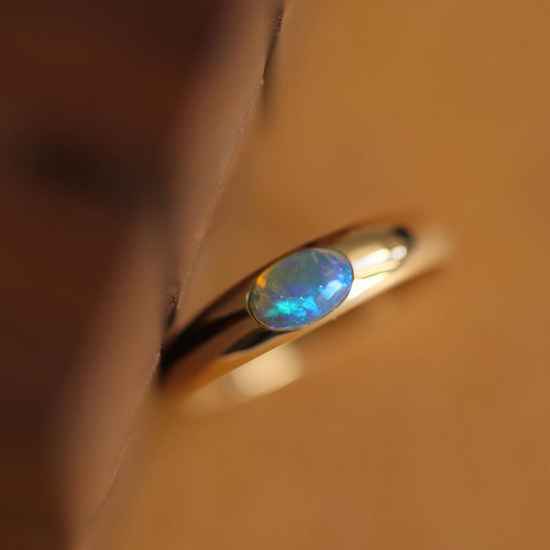 Olivenorma Oval Blue Opal Simple Retro Golden Ring