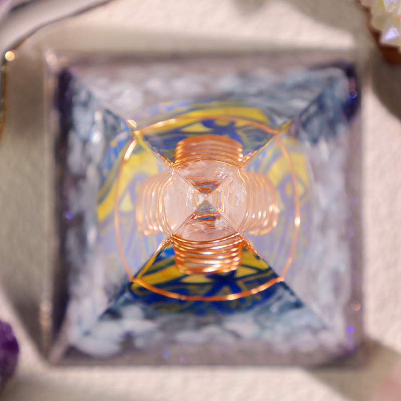 Olivenorma Clear Crystal Aquamarine Eye Of Horus Orgone Pyramid