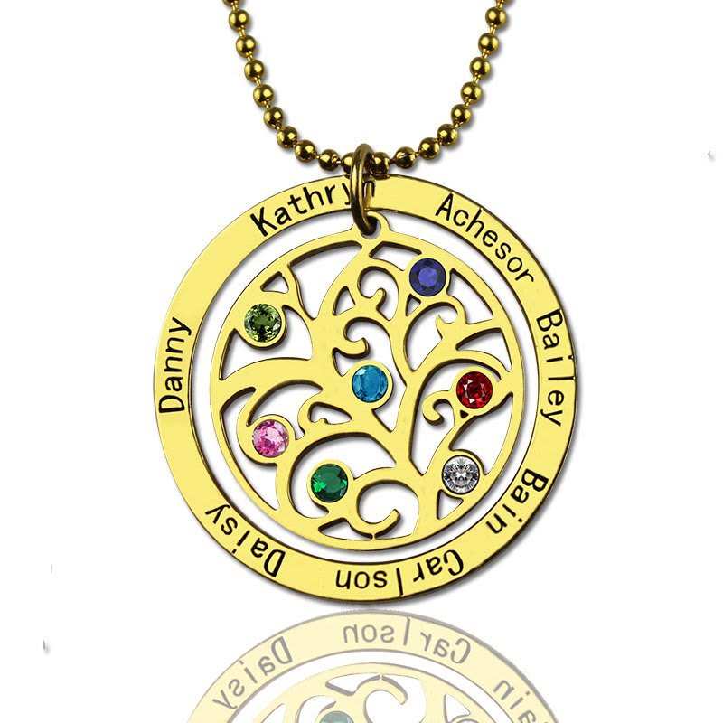 Olivenorma Tree of Life Birthstone Name Engraving Necklace