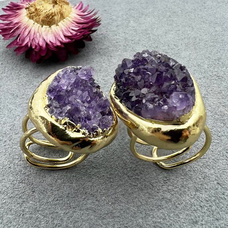 Olivenorma Gold Natural Amethyst Adjustable Gemstone Ring