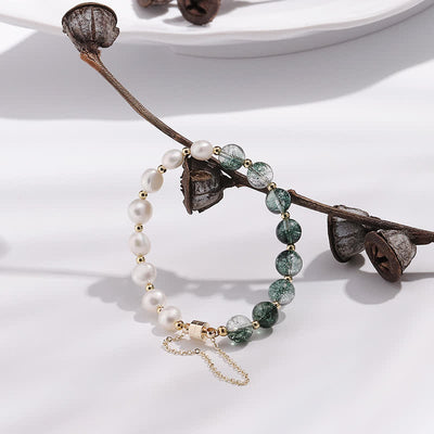 Olivenorma Green Phantom Quartz Freshwater Pearl Beaded Bracelet