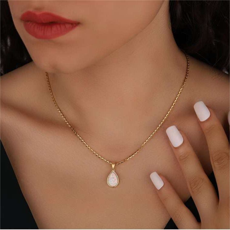 Olivenorma 18k Natural Opal Drop Shape Pendant Necklace