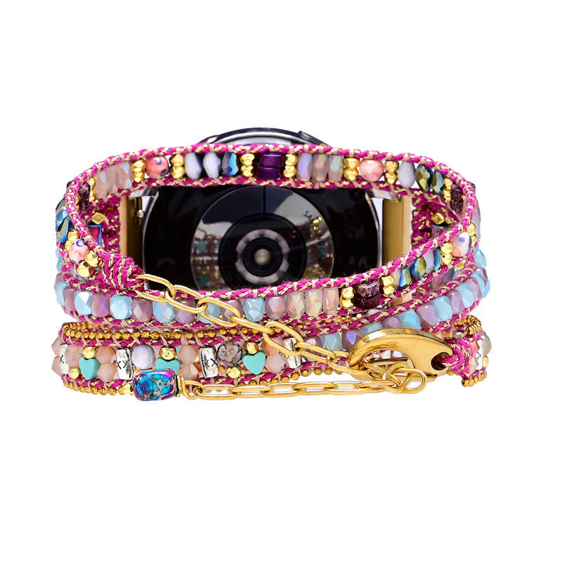 Olivenorma Crystal Beaded Rose Pink Braided Samsung Strap Bracelet