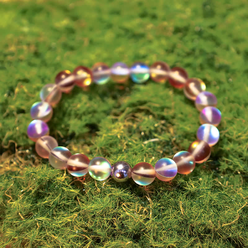 Olivenorma 8mm Mermaid Glass Stainless Steel Beaded Bracelet