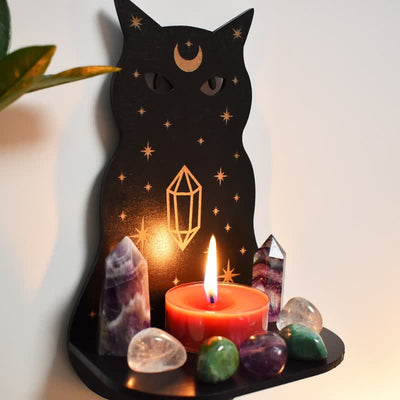 (Clearance 30% OFF / CODE: OFF30) - Olivenorma Celestial Cat Altar Crystal Shelf